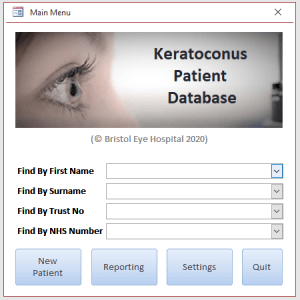 Access database dialog database for Keratoconus Audit database.